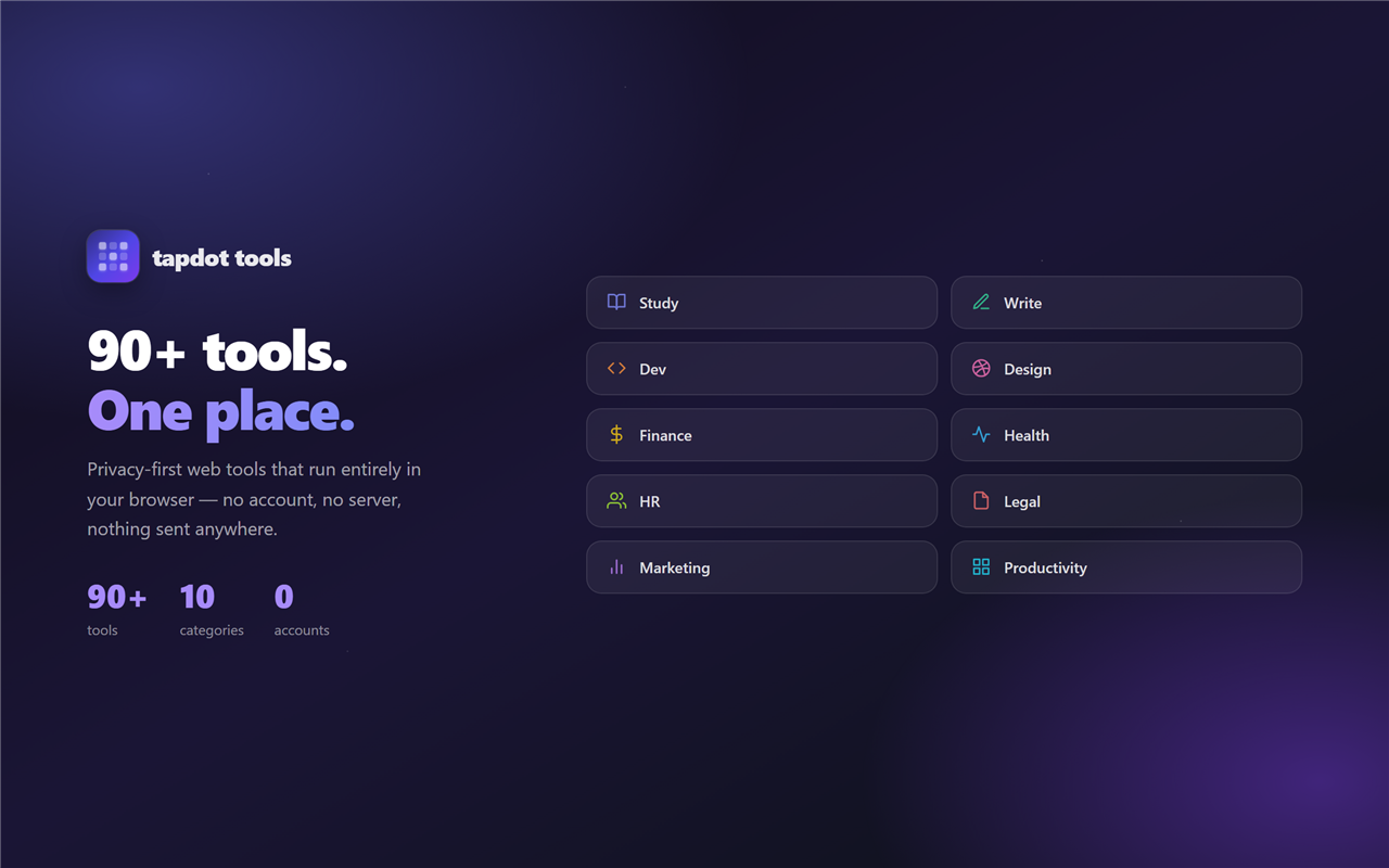 tapdot tools — 90+ tools, one place