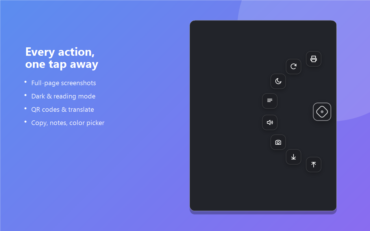 FloatDeck radial menu open on a page